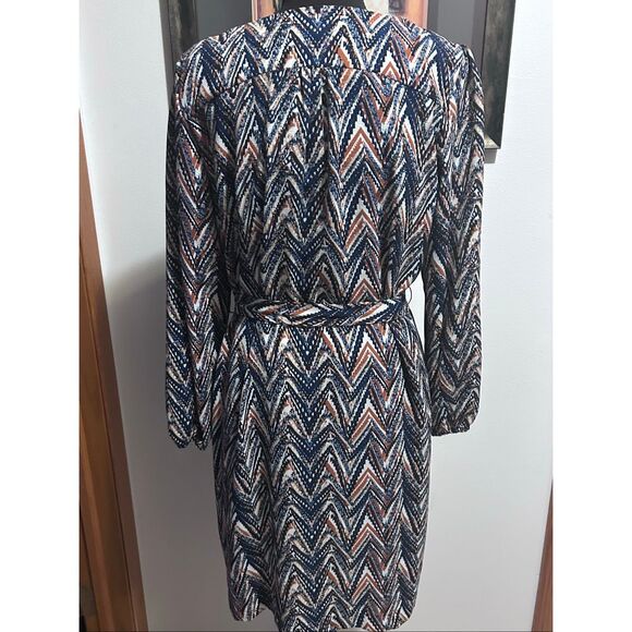 Liverpool Los Angeles Chevron Belted Dress Size L Navy Rust White - Picture 5 of 10